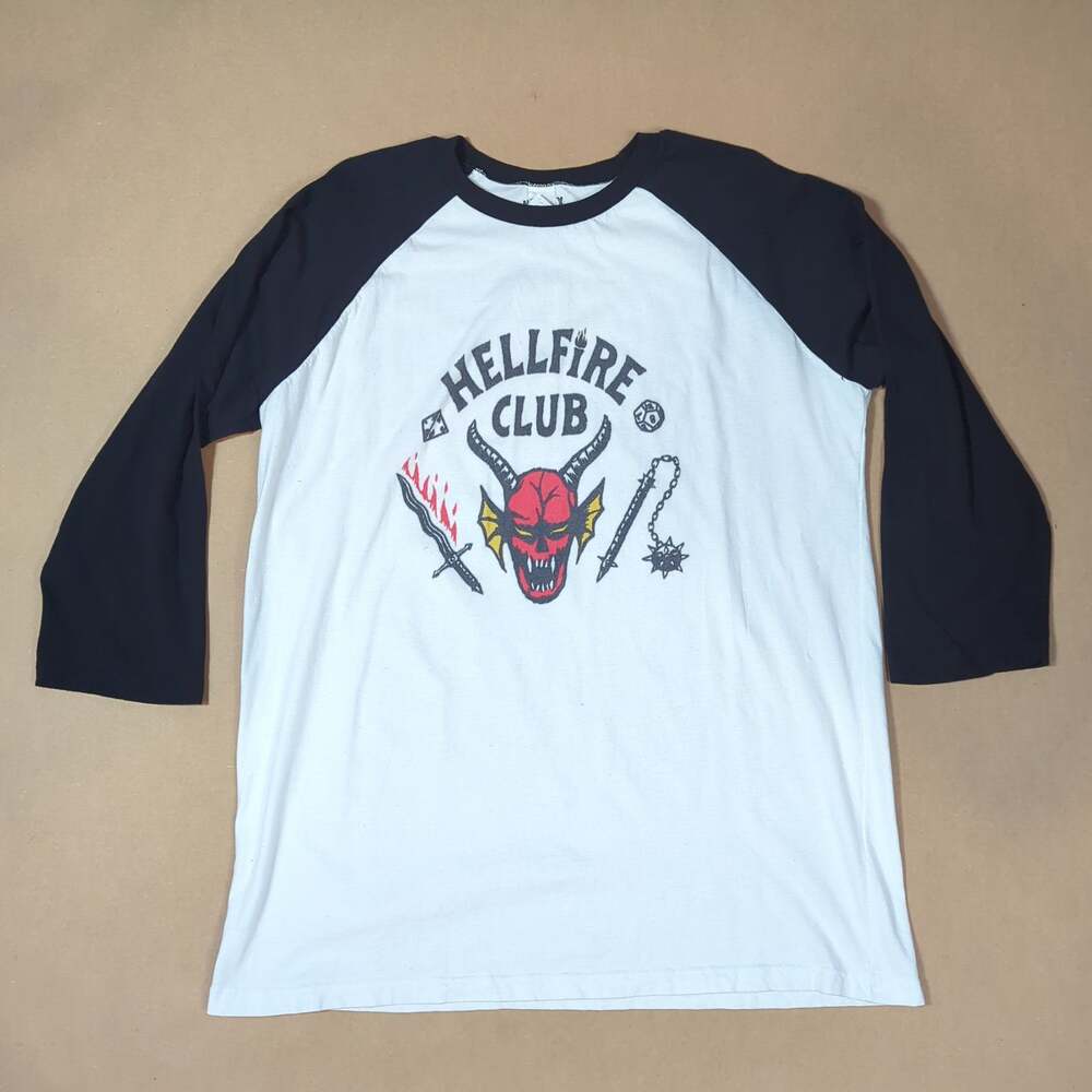 Stranger Things Hellfire Club Netflix Raglan Shirt XL Black White